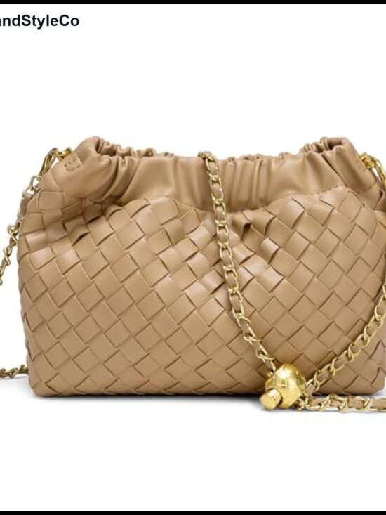 Handbags - Woven Leather Ruched Crossbody Bag Dumpling Clutch Hobo Purse